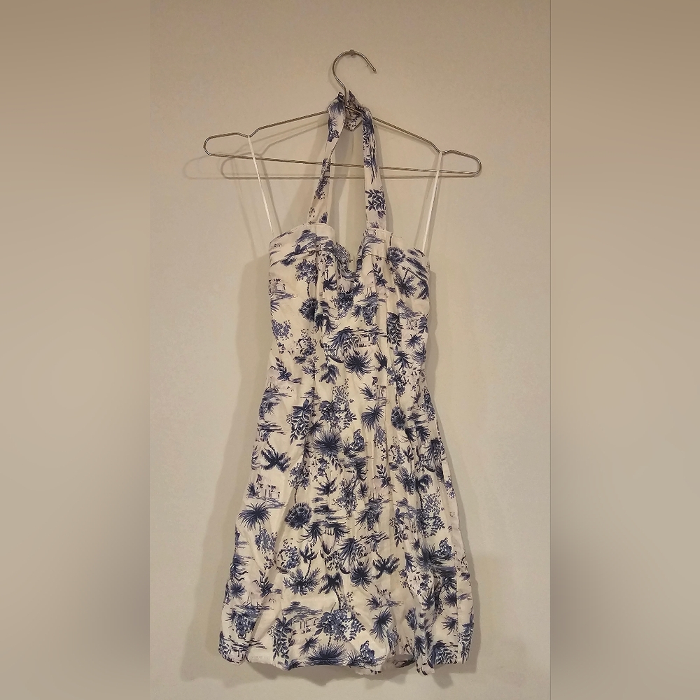 Abercrombie & Fitch White and Blue Patterned Mini Dress
